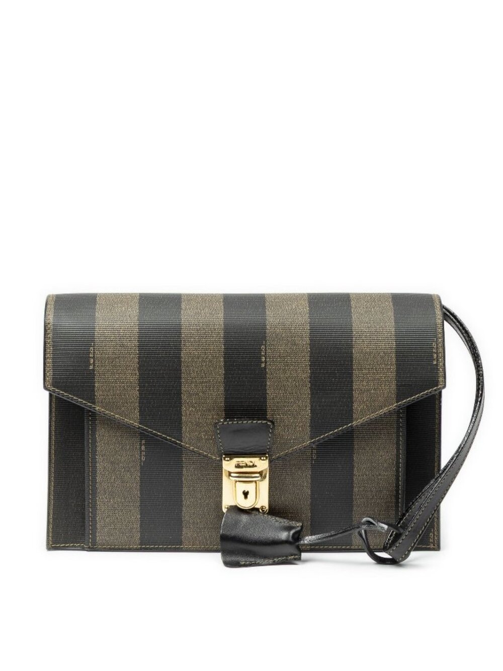 Fendi Vintage Flap Clutch Brown Black Pecan Stripe Canvas